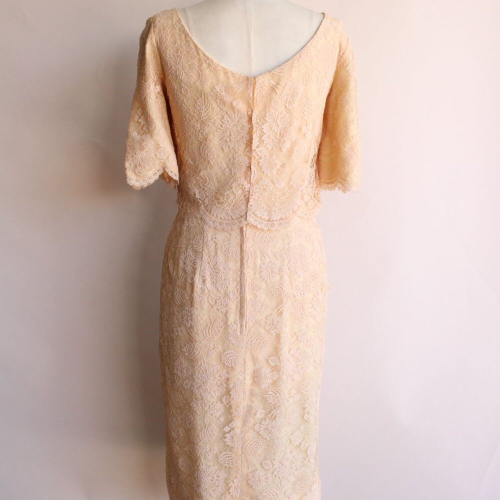 Vintage 1960s Dress, Pink Illusion Lace Fluttery Open Back - Picture 10 of 11